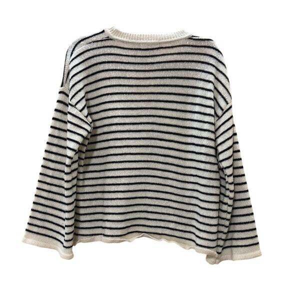 Shein Black White Striped Button Front Sweater Women’s M Soft Knit Pullover - Picture 6 of 6
